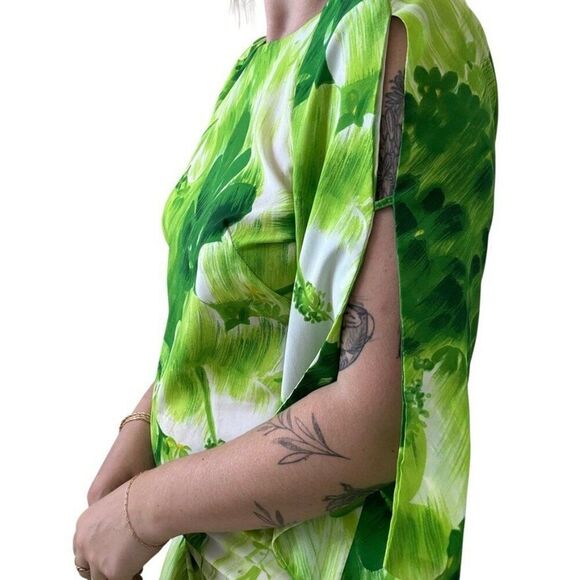 Vintage Pomare 1960s Psychedelic Green Floral Tropical Hawaiian Tiki Maxi Dress - Picture 5 of 9